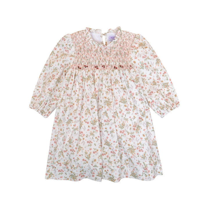 Léonie, robe smockée en Imprimé herbier rose thym