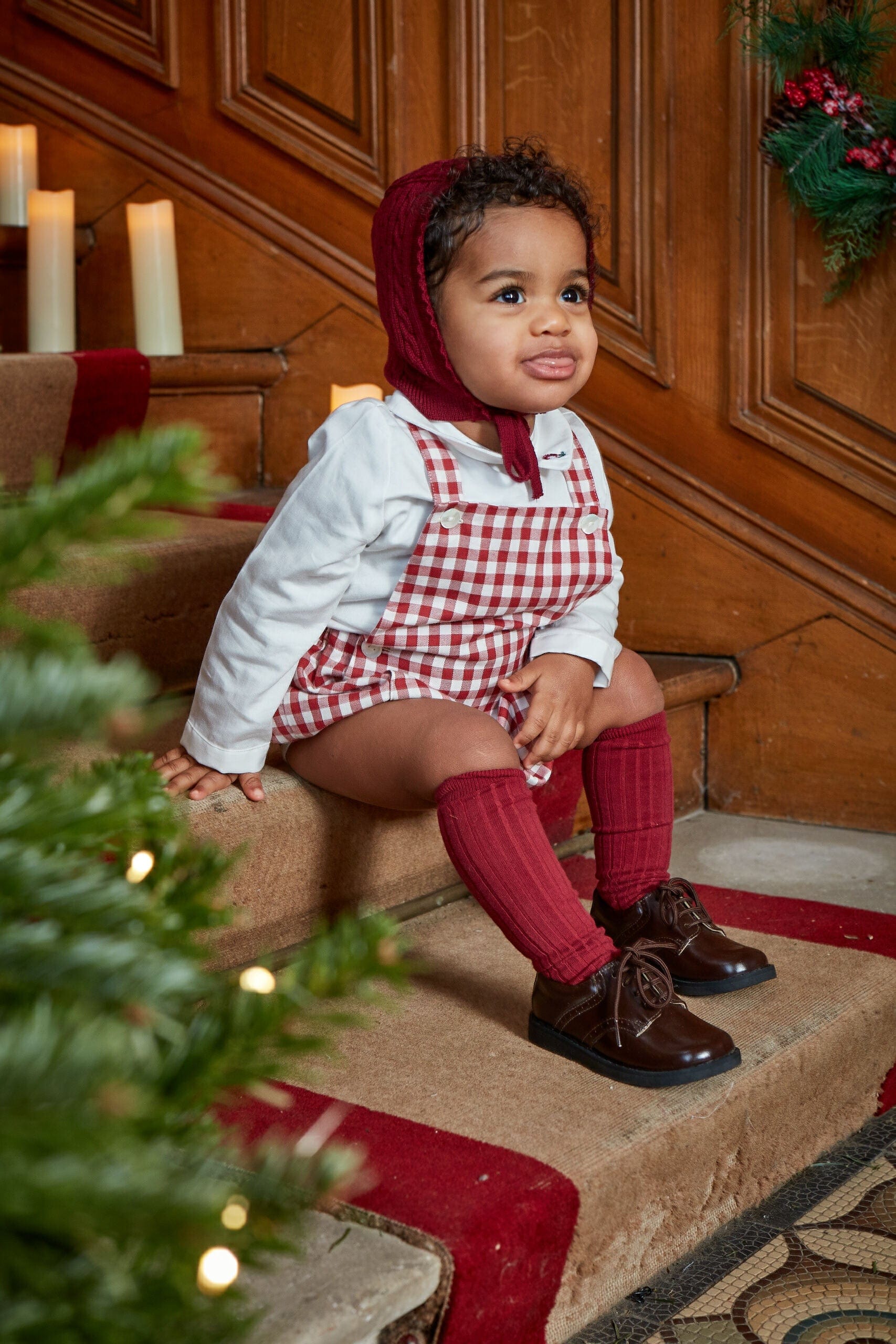 Loan, romper, in Large red gingham twill