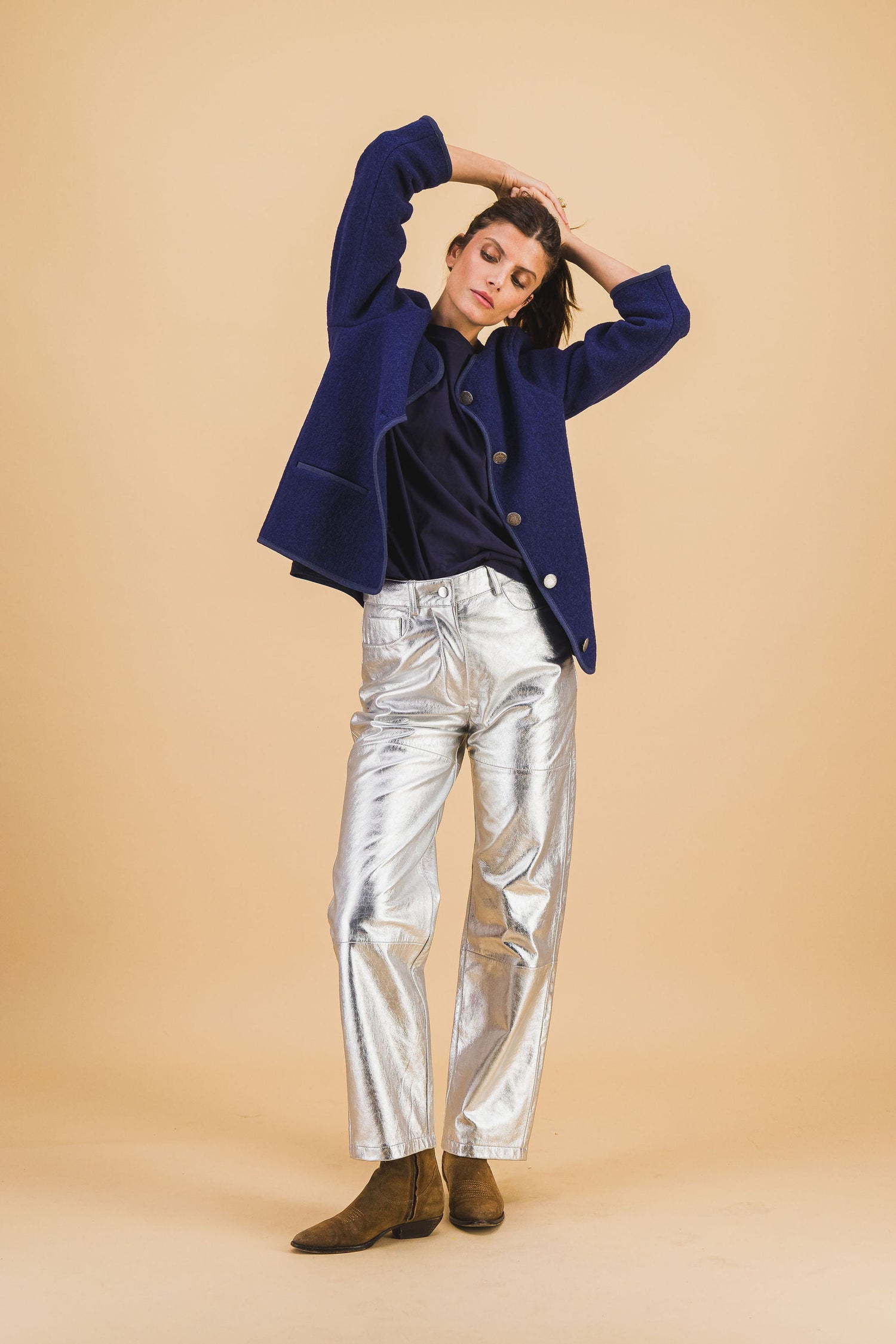 Pantalon Camille En Cuir Argenté