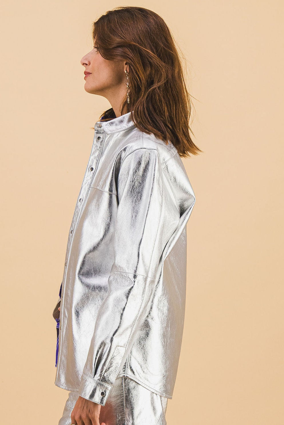 Chemise Veste Riley En Cuir Argenté