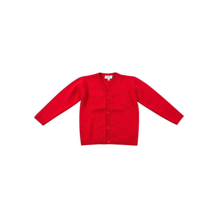 Lucas, Gilet garçon col V 100% laine mérinos, Rouge