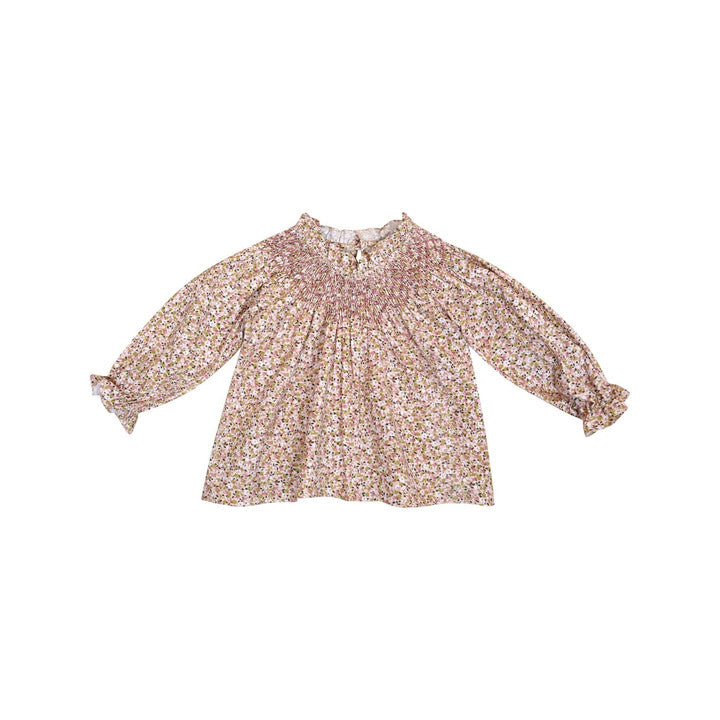 Maëline, Blouse smockée, en imprimé fleuri rose et kaki