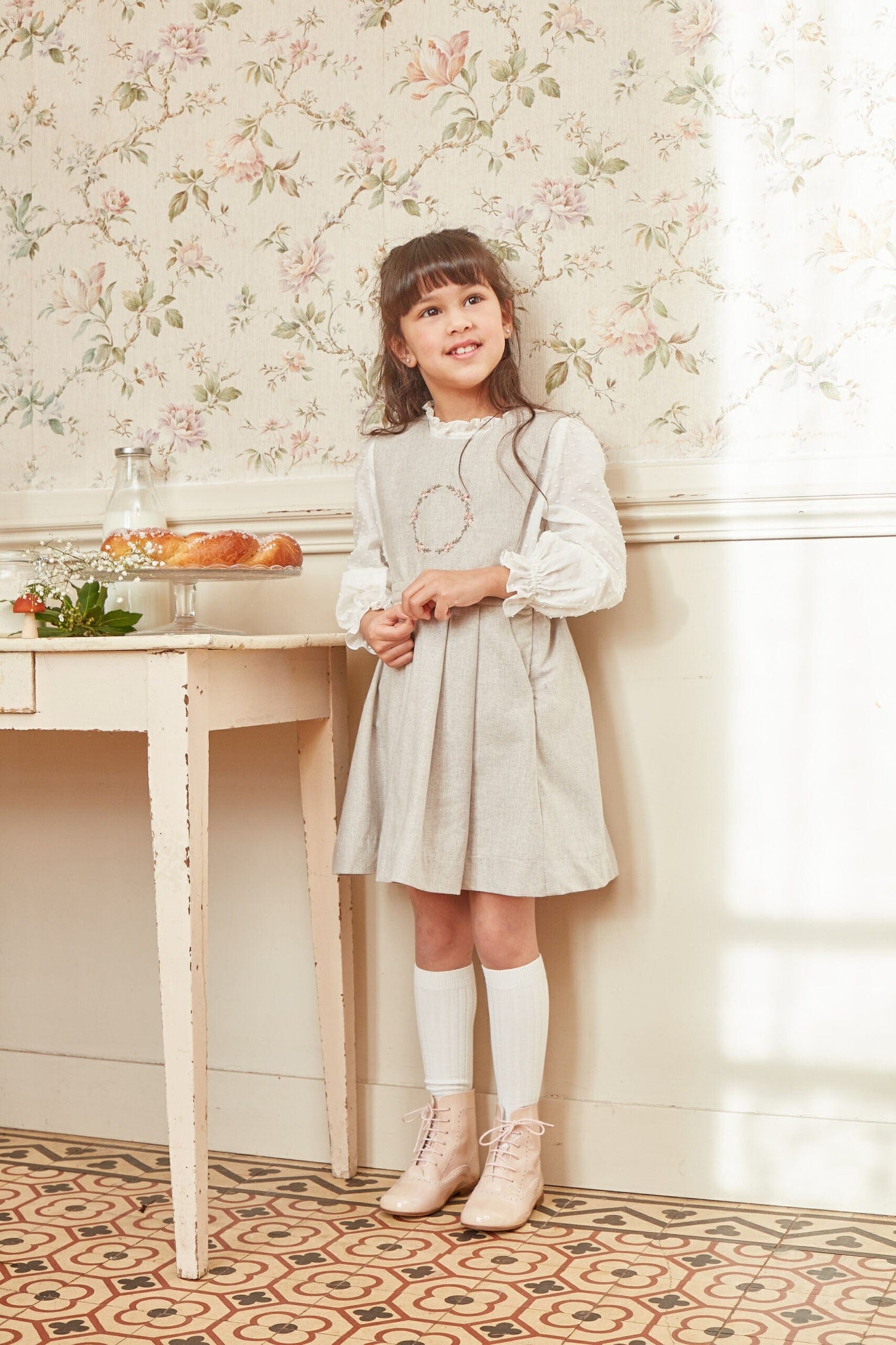 Maïté, jupe en sergé beige chiné