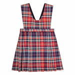 Mayeule, Jupe plissée réversible à bretelles, encolure cache-cœur ou ronde, en tartan rouge - Mayeule, Reversible pleated skirt with straps, wrap-around or round neckline, in Red tartan
