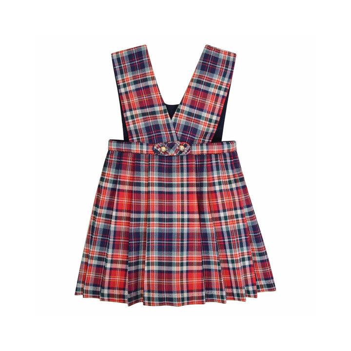 Mayeule, Jupe plissée réversible à bretelles en tartan rouge