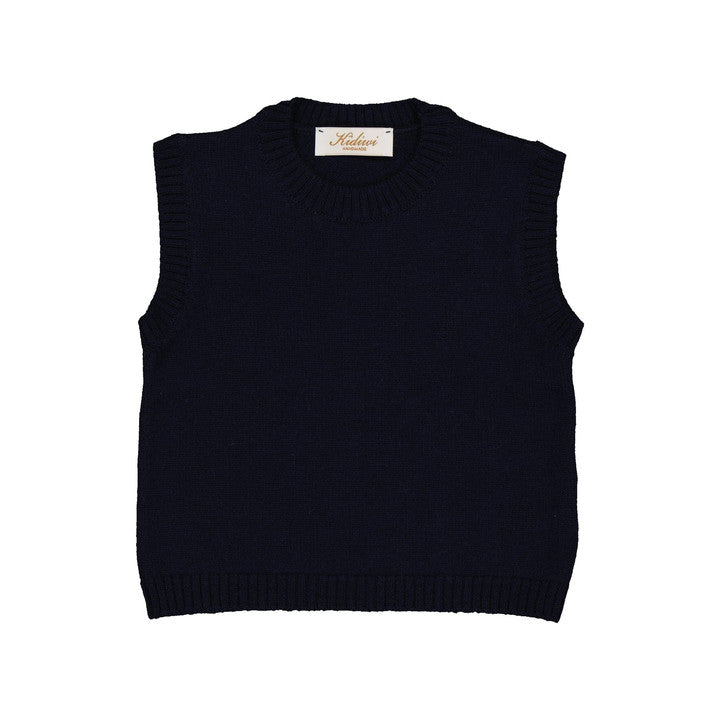 Morgan, pull sans manches 100% laine en Bleu marine