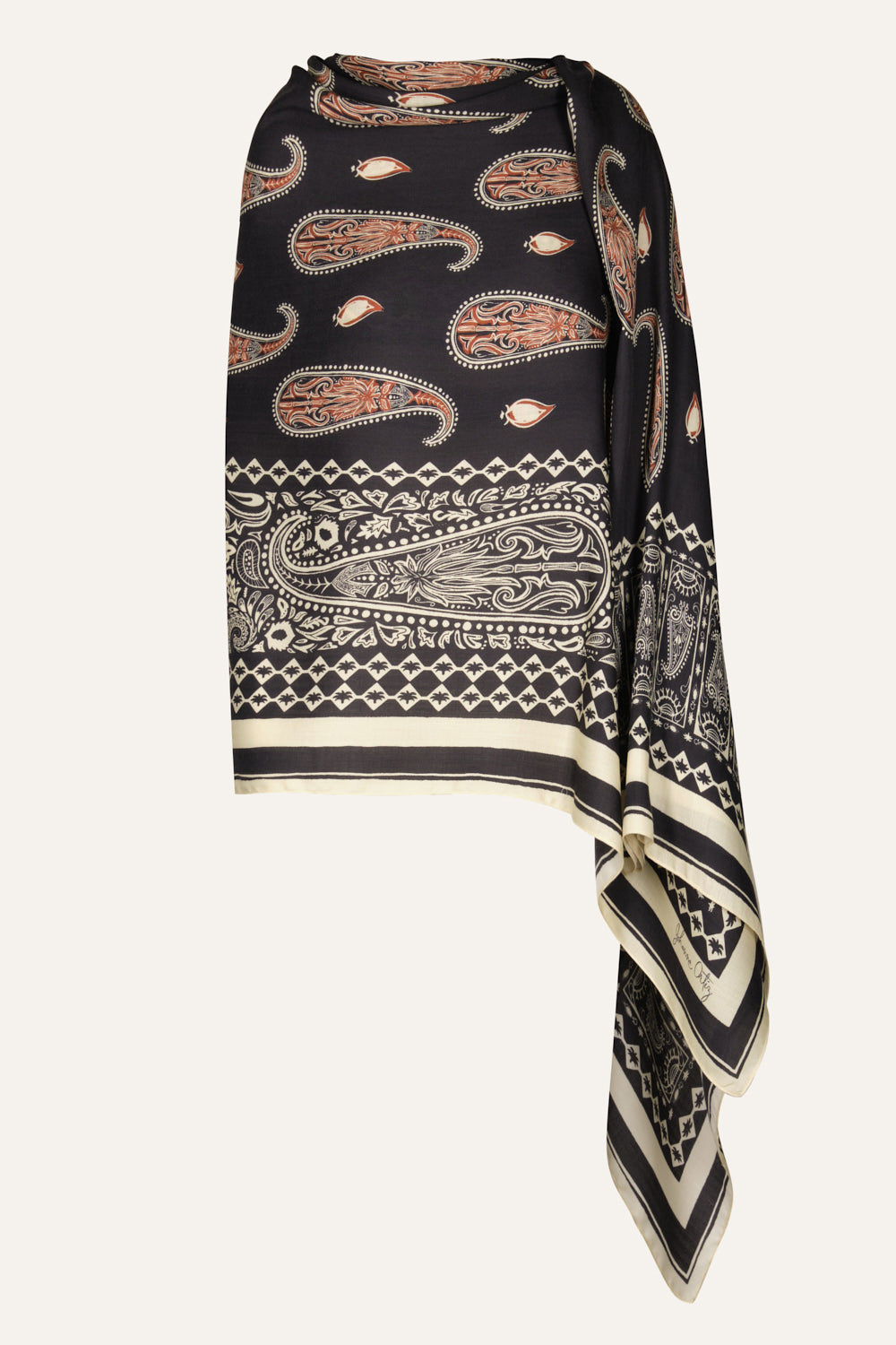 Mosaic Paisley Shawl in Black - Johanna Ortiz
