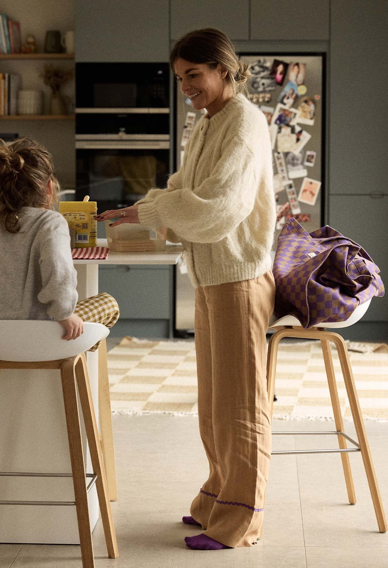 Pantalon En Lin Lavé Tabac Ruban Croquet Violet Gabrielle X Horty Taille L