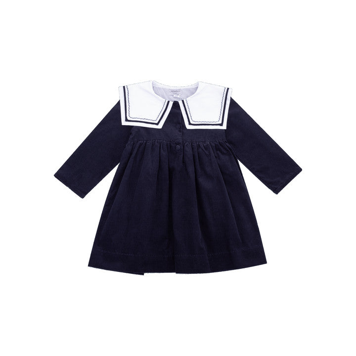 Paola, Robe en velours milleraie marine