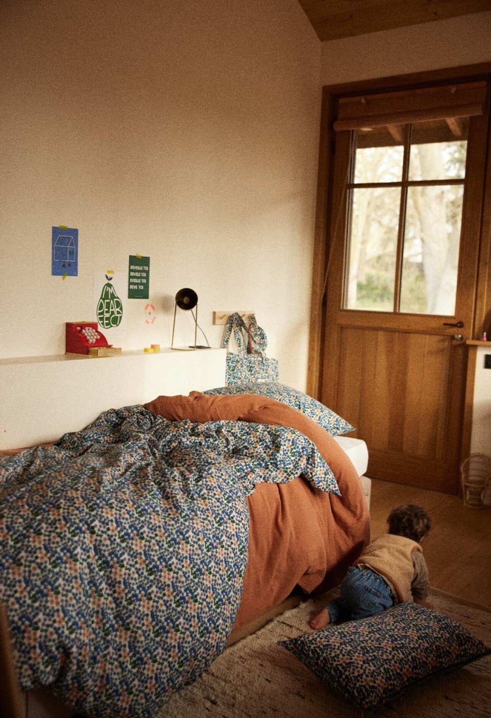 Parure De Lit 1 Personne Flower Azur 65 X 65 Cm