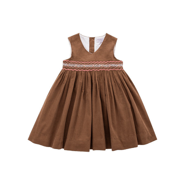 Carmelle. robe chasuble en velours milleraie chataîgne