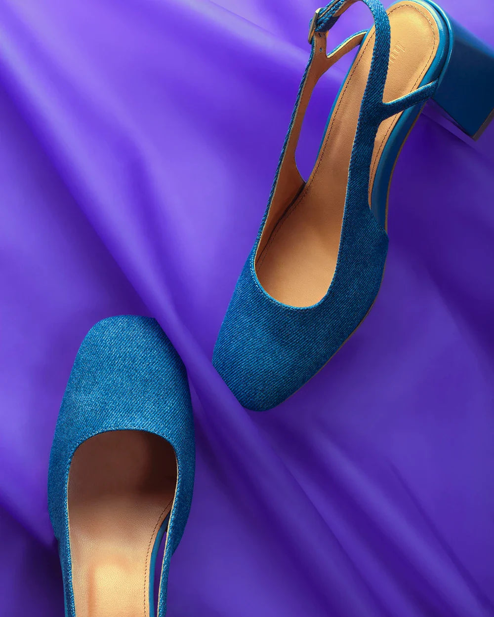 fernando slingbacks escarpins à talon en jean denim cuir bleu marine 