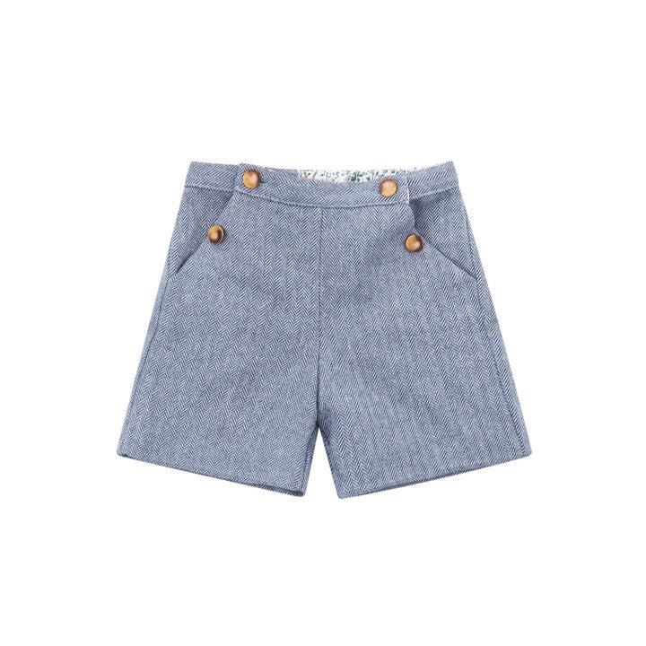 Sonia. short en chevron laine bleu de prusse
