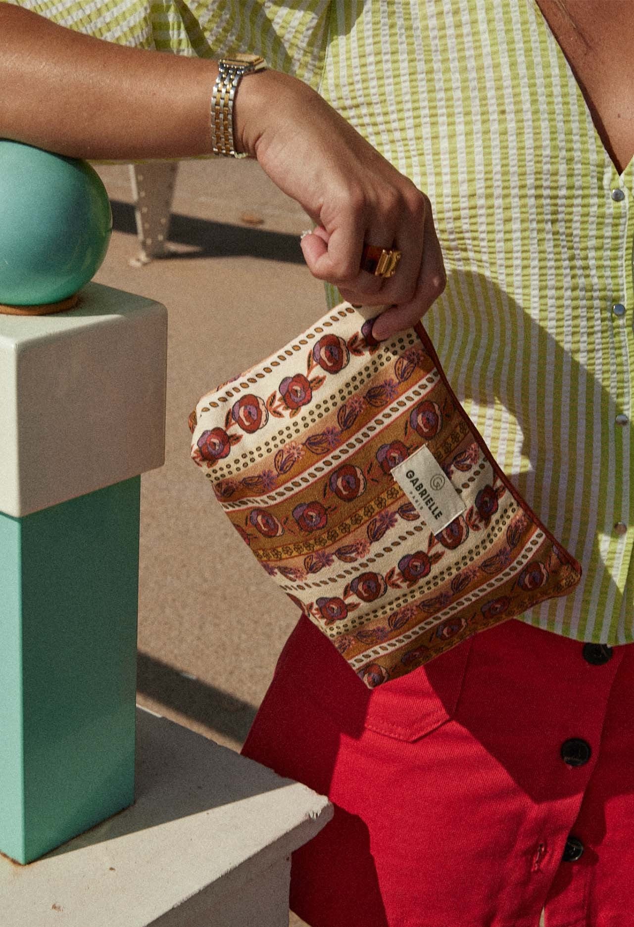 Trousse En Coton Flores Grenat