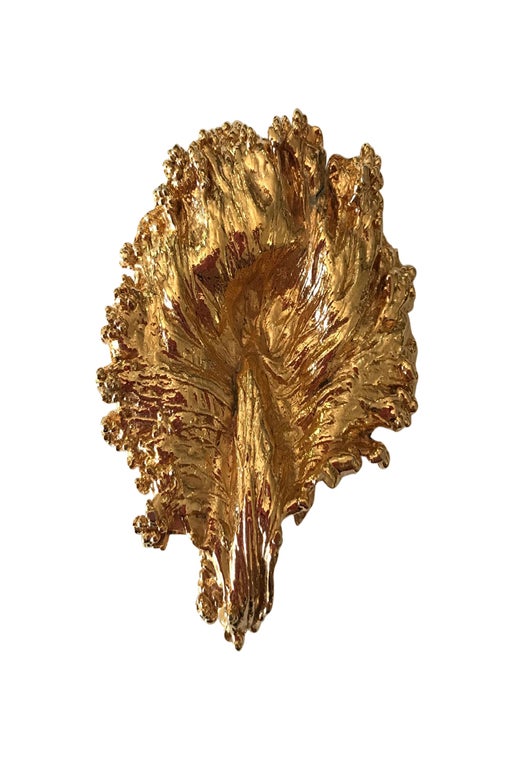 Gold-tone textured leaf brooch