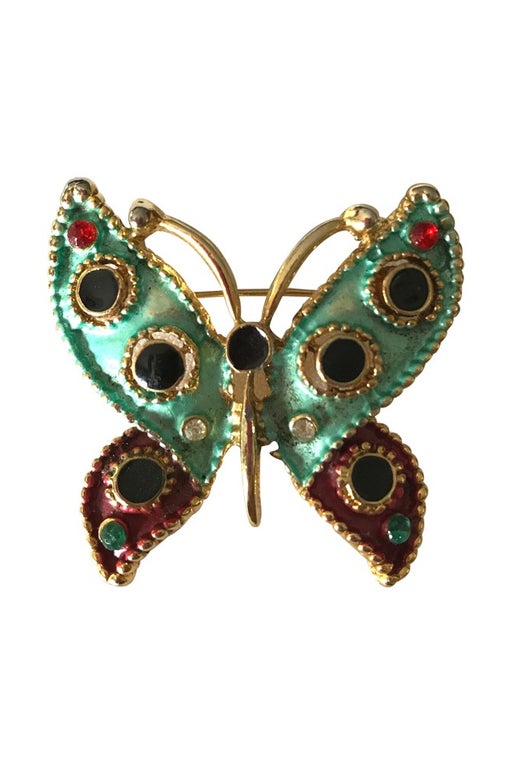 Butterfly brooch in green gold metal and