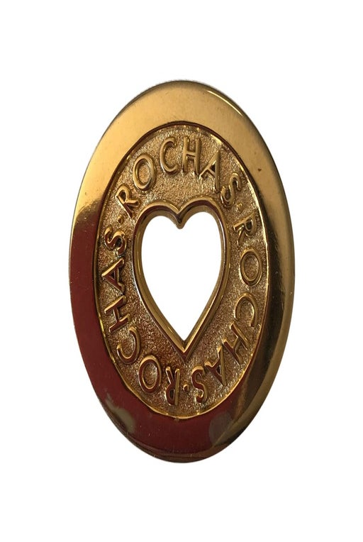 Rochas round brooch in gold metal with h