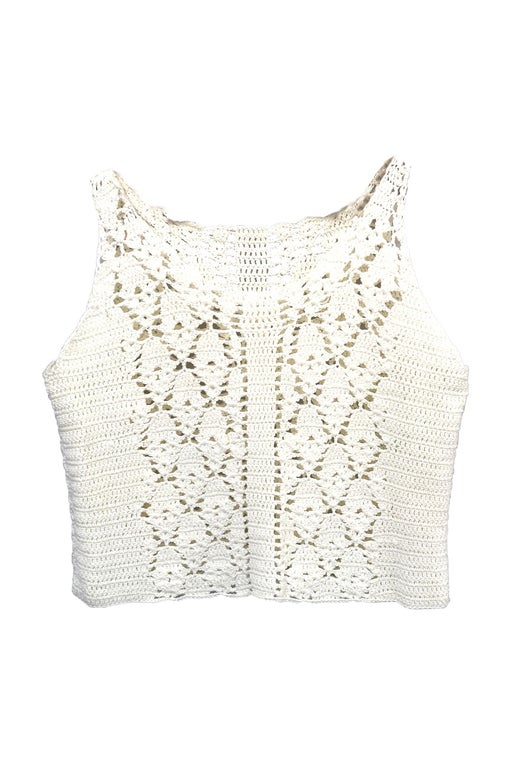Ecru crochet top with openwork details, 