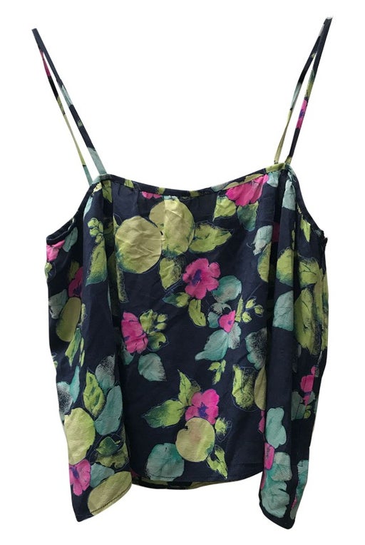 Top with thin straps in silk, navy blue