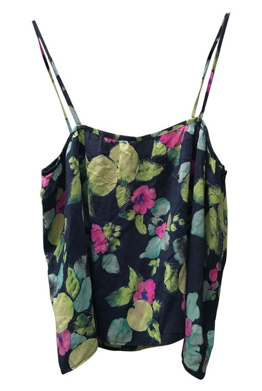 Top with thin straps in silk, navy blue