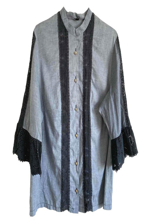 Gray blue shirt with pretty lace details