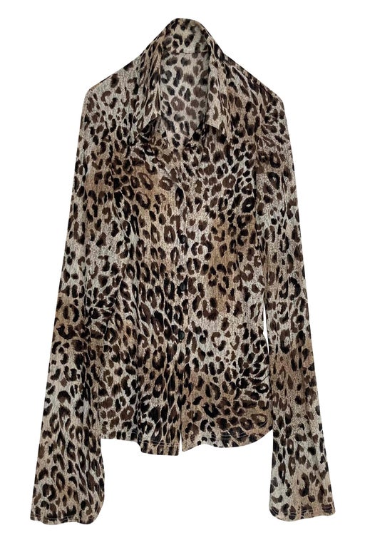 Semi transparent leopard elastane shirt