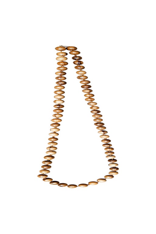 Long necklace of round olive wood beads