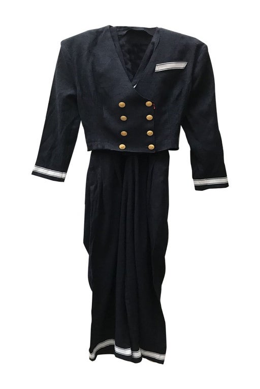 Navy blue sailor jumpsuit with salop