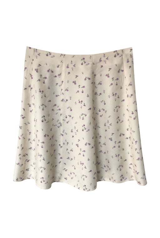 Ecru mini skirt with small purple flowers