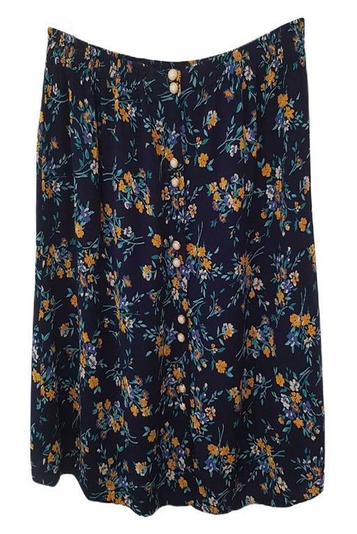 Dark blue skirt with flowers, buttons