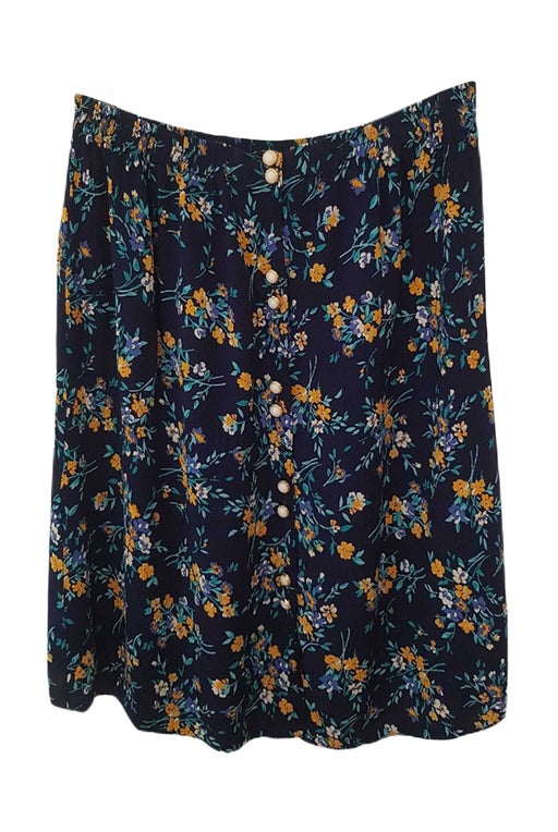 Dark blue skirt with flowers, buttons