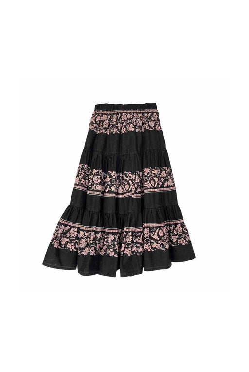 Bohemian skirt with ruffles in cotton and flower