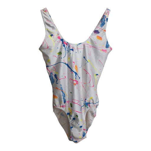 80's white swimsuit with multicolore
