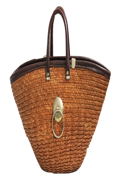 Vintage dark wicker basket, detail