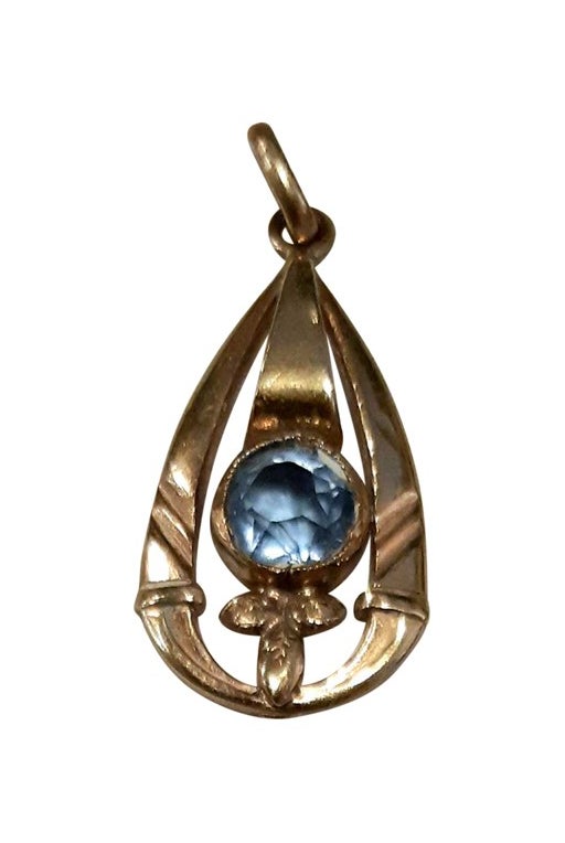 Gold plated pendant, blue crystal ci