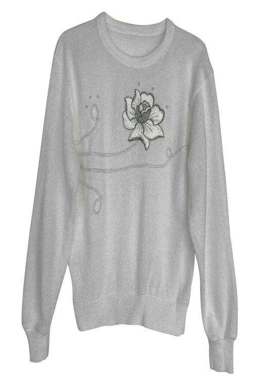 White and flower sweater in lurex and satin