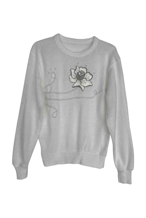White and flower sweater in lurex and satin