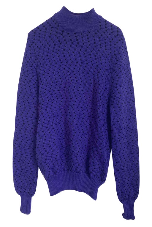 purple sweater with black pattern in acrylic e