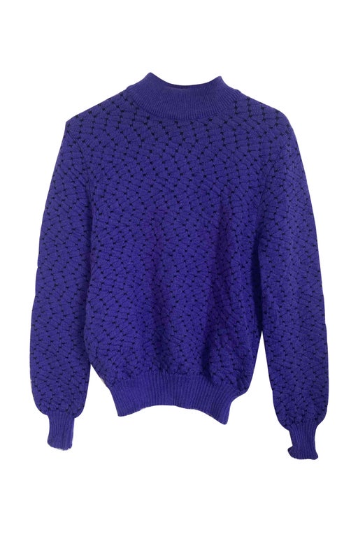 purple sweater with black pattern in acrylic e