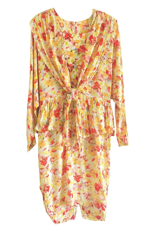 Floral dress with shawl collar to tie, Basq