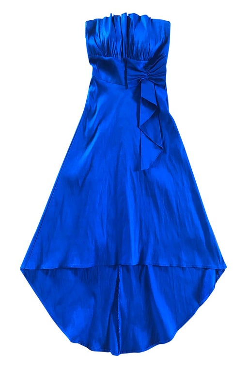 Blue strapless ball gown. From