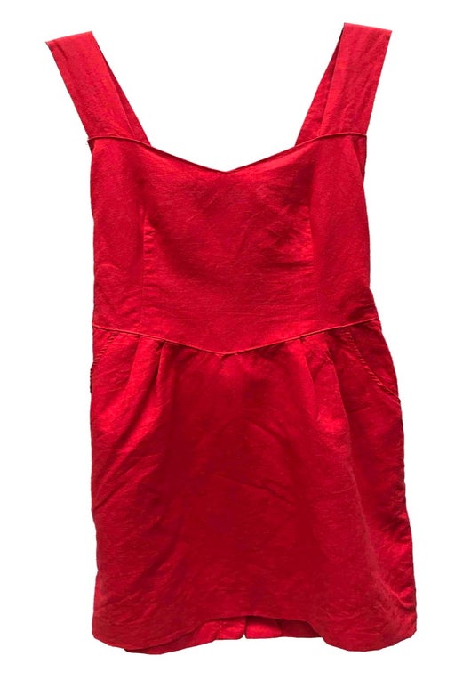 Red backless dress with two bows, pocket