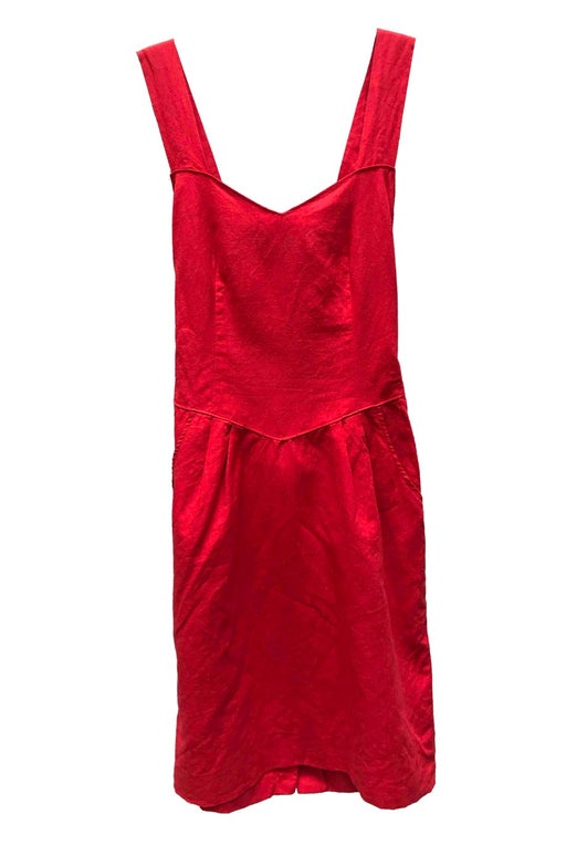 Red backless dress with two bows, pocket
