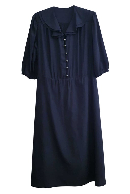 Black silk midi dress, long sleeves
