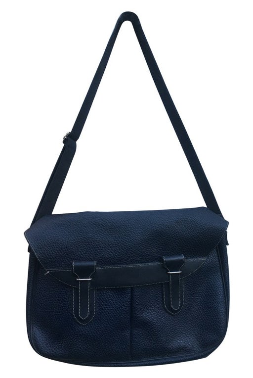 Paq grained navy game messenger bag