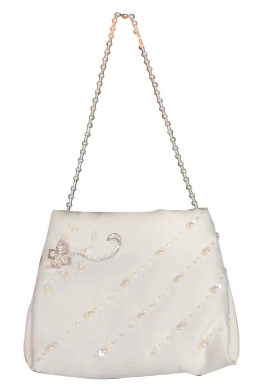 Small satin bridal bag embroidered with