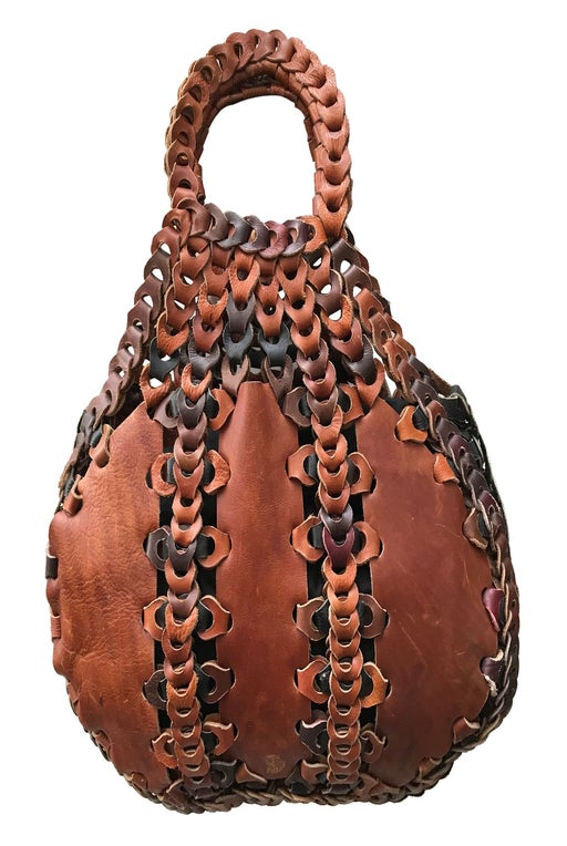 Camel and brown leather bag braided ethn