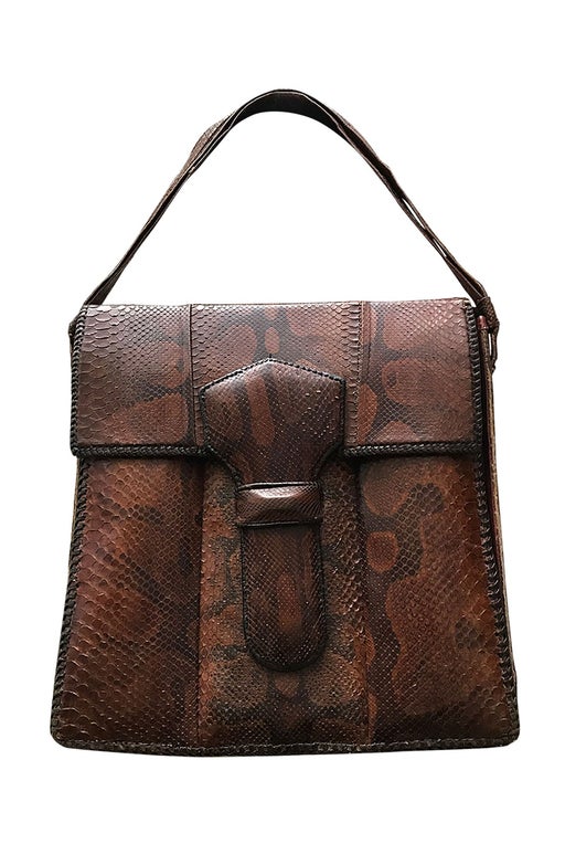 Small brown python leather bag and ca