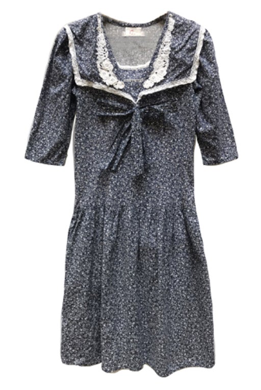 Navy blue and white floral dress,
