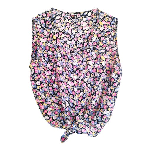 Sleeveless floral top, pearly buttons